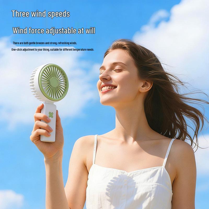 USB Rechargeable Cartoon Handheld Desktop Fan with Phone Holder & Silent High-Power Wind