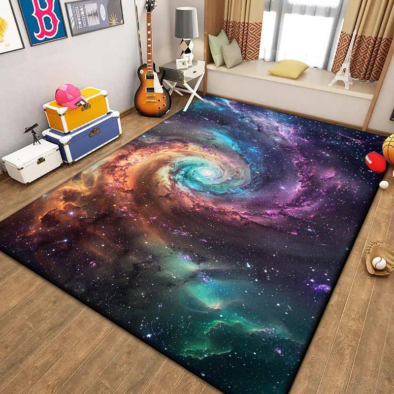 Abstract Decoration Home Carpet Living Room Fluffy Starry Sky Rug Antiskid Sofa Table Mat Foldable Large Area Rugs Easy Clean