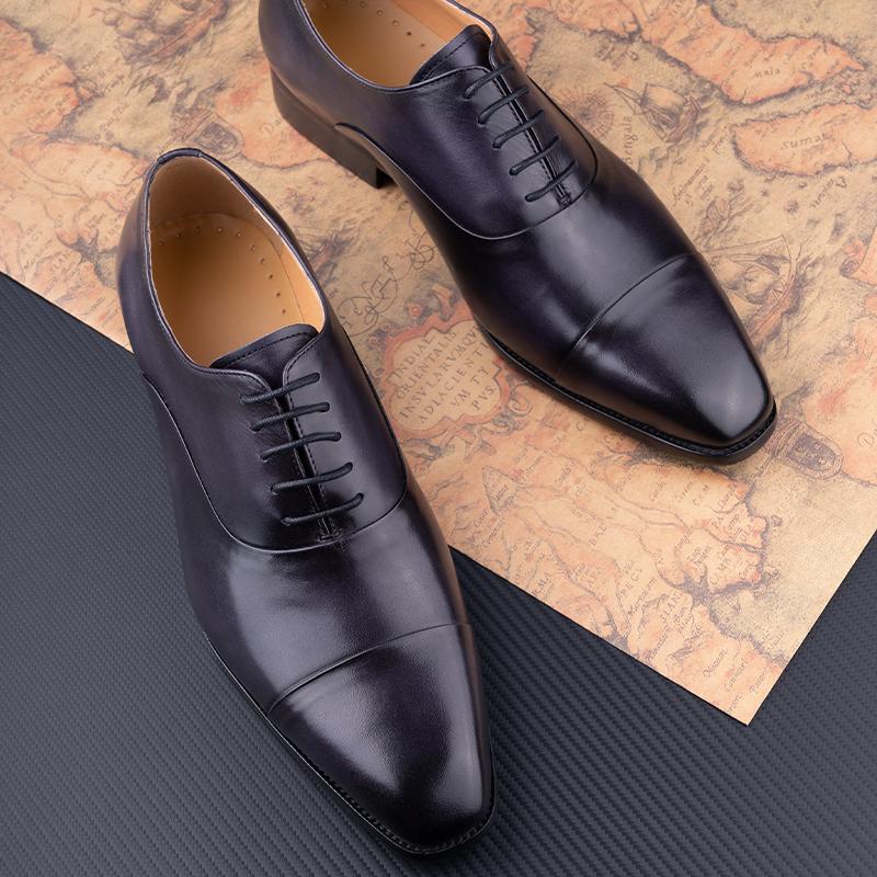 Fashion Successful Business Shoes Men Pure Leather Elegant High Grade Oxford Natural Handmade Formal Dress Office Party Suit Black Color