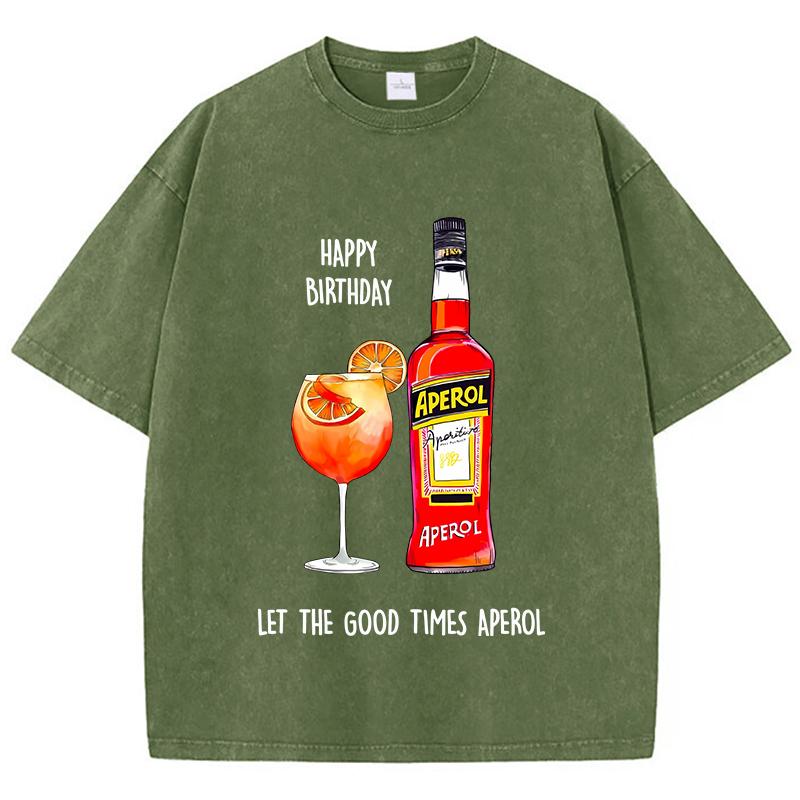 Casual Womans Acid Wash TShirts Aperol Spritz Prints Tops Distressed Crewneck Oversize Cotton Tee Shirts Trend Female Clothes