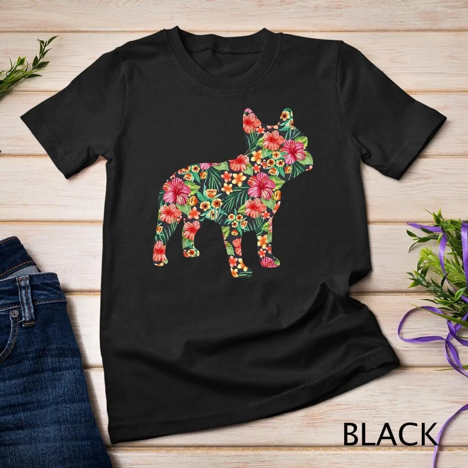 French Bulldog Flower T shirt Floral Frenchie Dog Silhouette S чёрный