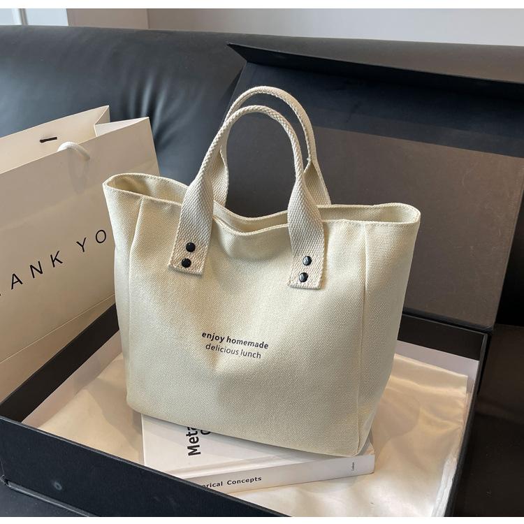 

Simple Solid Color Canvas Tote Bag for Women Daily Handheld Lunch Bag for Work and Travel