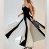 Spring New Women's Clothing Temperament Elegant Contrasting Color Pure Desire Dress Tube Top Big Swing Dress
