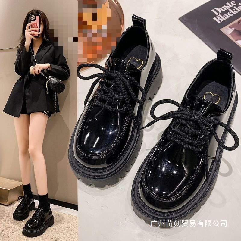 Chaussures basses à lacets en cuir véritable très souple pour le printemps et l'automne, dentelle noire, semelle épaisse, velours quatre saisons, style britannique, petites chaussures en cuir