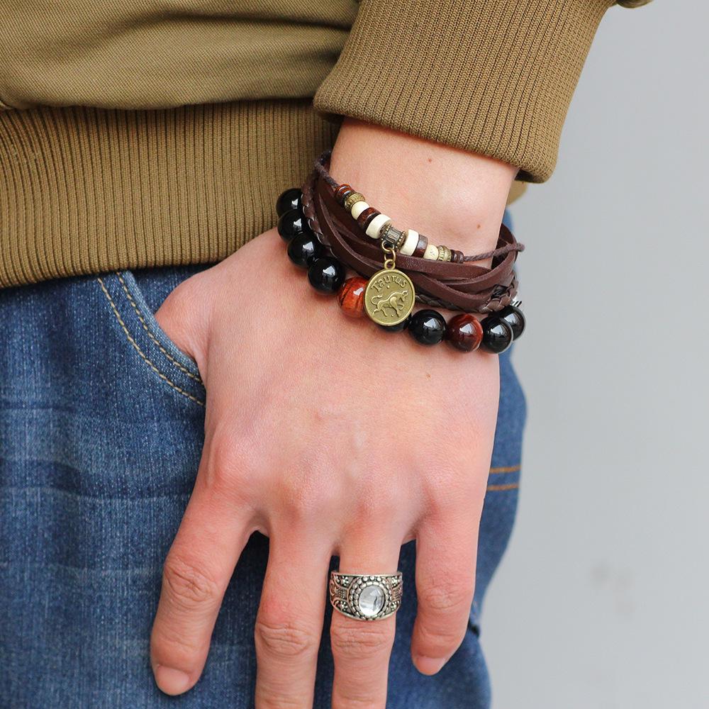 Twelve Constellations Cowhide Bracelet: Popular Leather Bangle Jewelry