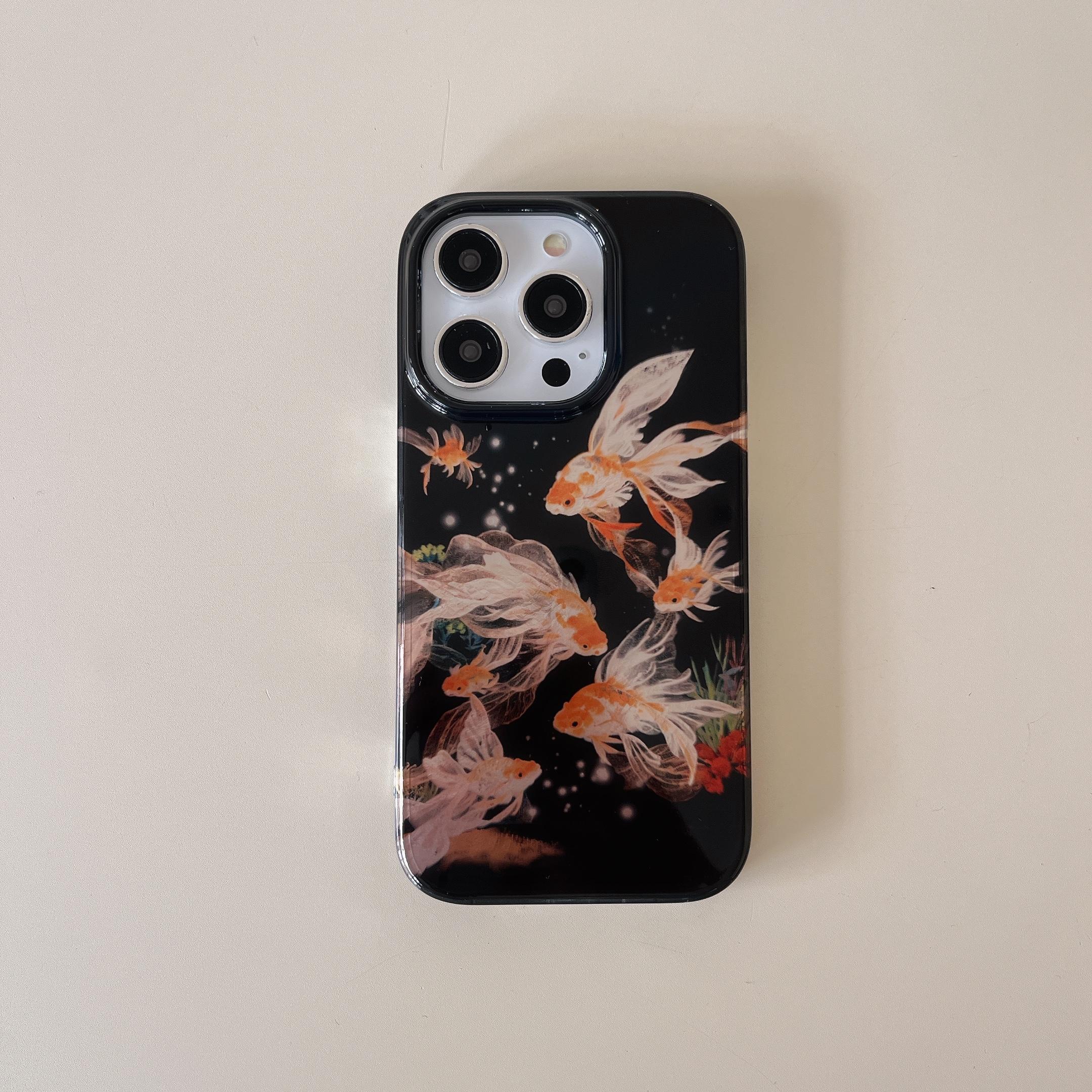 

High-Quality Luckly Koi Goldfish Phone Case For iPhone 17 Air 16 e 15 14 13 12 11 Pro Max Plus Mini SE Beautiful Sparkle Cover iPhone 15 Pro Max
