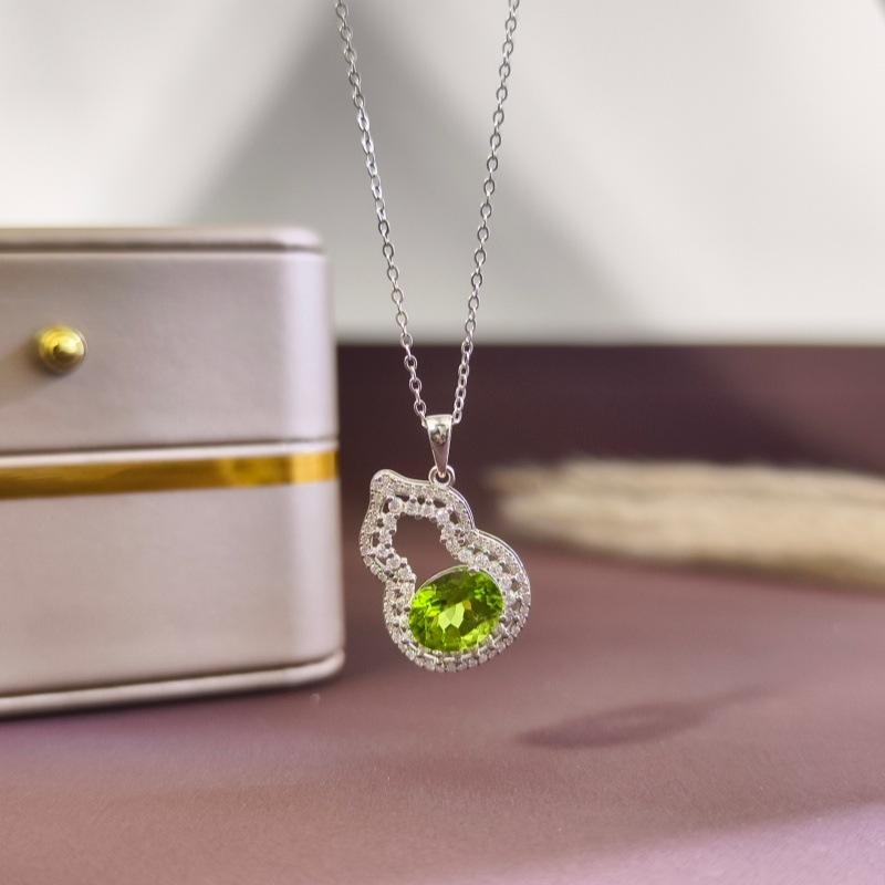 Women's S925 Sterling Silver Gourd Necklace Natural Crystal Topaz Garnet Clavicle Chain Jewelry Gift