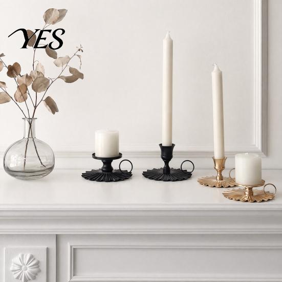 Wear-resistant Candlestick Wrought Iron Candle Holder, Vintage Metal with Frosted Matte Black Rust-Proof Durable Stand Finish, Handheld Design Holder