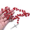 Einzigartige katholische Rosenblumen-Perlen Kreuze Anhänger Rosenkranz Halskette Gebetskette für religiöse Zeremonien und zum Verschenken