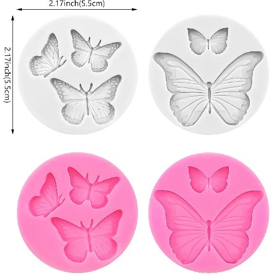4 Pcs Butterfly Silicone Molds Mini Butterfly Fondant Mold Cute Soap Epoxy Resin Mold Sugarcraft Candy Chocolate Molds for Sugarcraft Cake Decorating