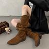 Pile boots women's pointed high tube medium tube knight boots 2025 new early autumn winter brown western cowboy long boots