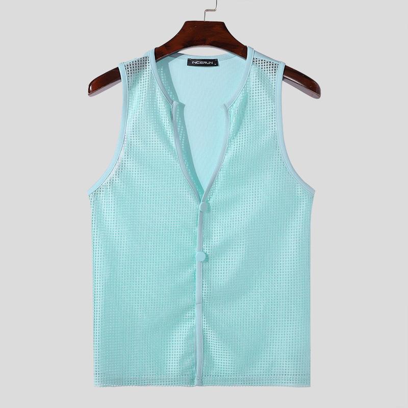 

INCERUN Мужская безрукавка с глубоким вырезом и текстурой, повседневная летняя майка без рукавов 2XL синий