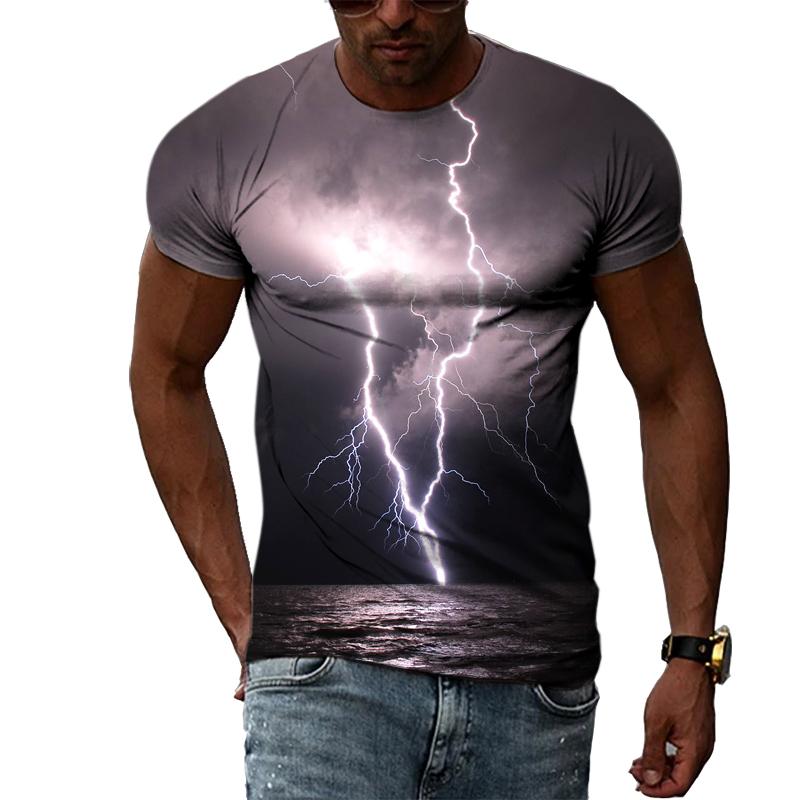 Summer New Fashion Lightning Graphic T Shirts For Men Casual 3D Natural Climate Print T-shirts Personality Cool Blouse T-shirts