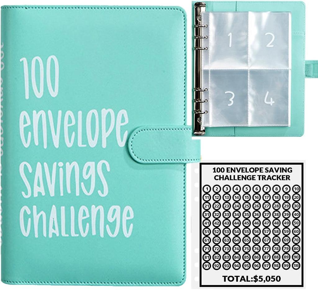 100 Geldspar-Challenge-Umschläge mit Bargeldumschlag-Ordner Budgetbuch-Ordner Sparsystem zum Sparen von 5050 $ Visuelles interaktives 100-Tage-Sparen