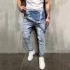 Mens Washed Denim Bib Jeans Overalls Casual Ripped Denim Jumpsuits Rompers