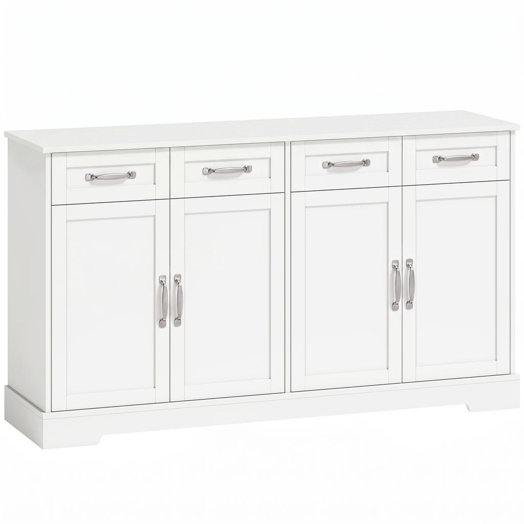 Kitchen Buffet, Shaker Style, 4-Drawer, 4-Door, 140 x 38 x 80 cm, White