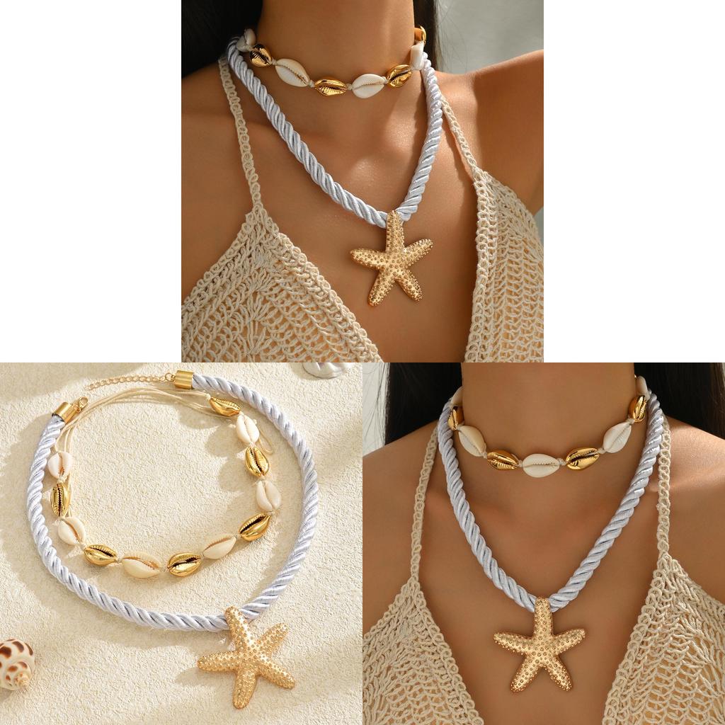 Natural Elements Summer Alloy Shell Starfish Pendant Necklace For Women