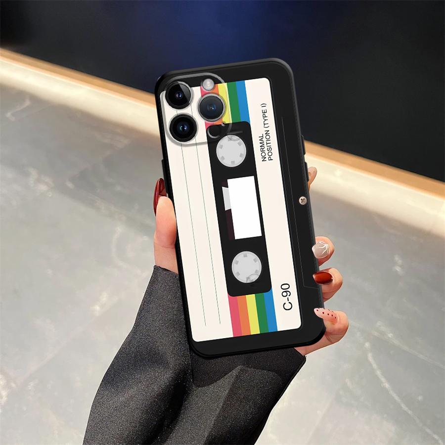 Retro Cassette Tape Case for iPhone XS Max 7 8 13 12 11 17 Pro Max 15 16 14 Plus 17Air XR Black Soft Phone Cover