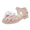 Girls Hollow Toes Capped Shoes Kids Rhinestone Beach Shoes Lace Mesh Summer Fashion Children Princess Sandals with Bow-knot