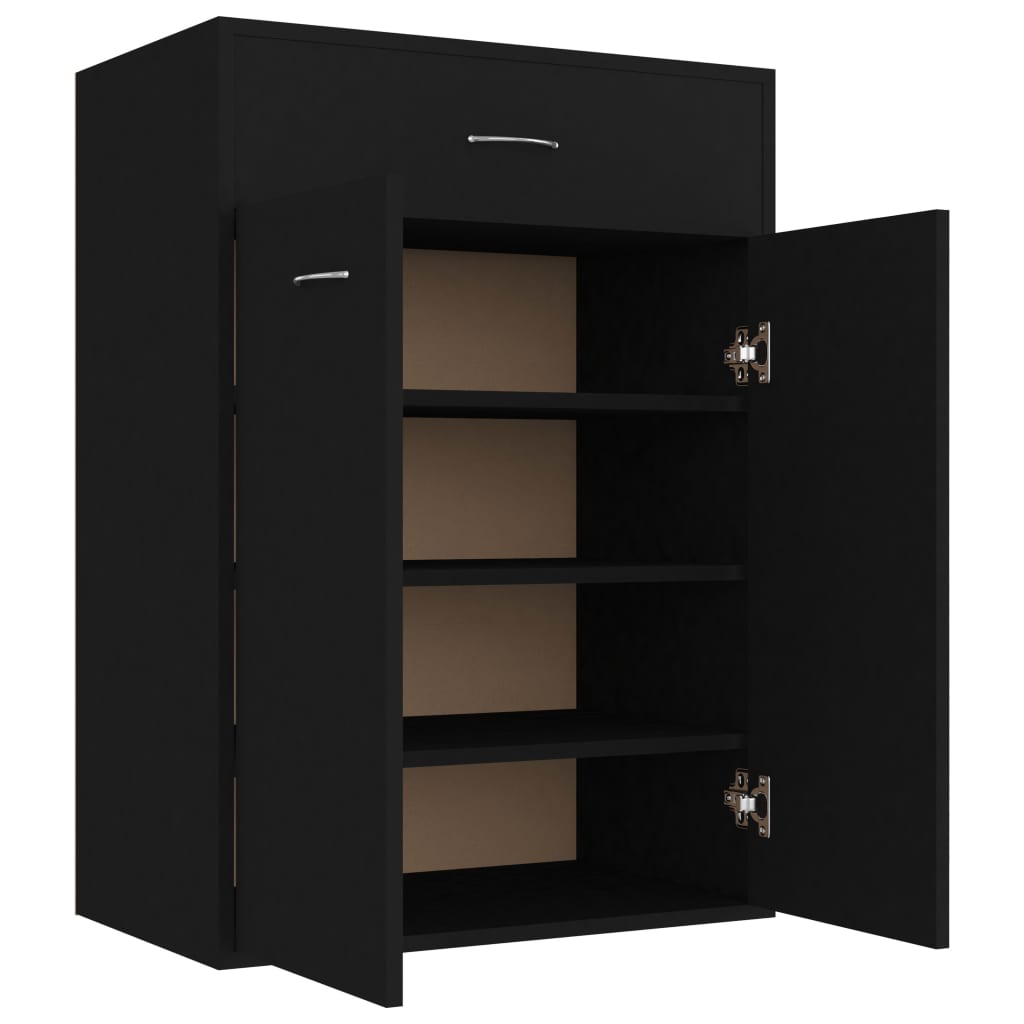 Flur Schuhschrank, Doppeltür-Aufbewahrungssschrank mit Schubladen, schwarz 60x35x84 cm, aus Holzwerkstoffen