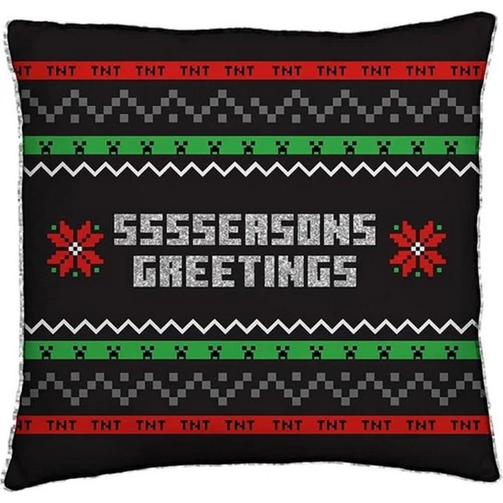 Minecraft Seasons Greetings Square Christmas Filled Cushion