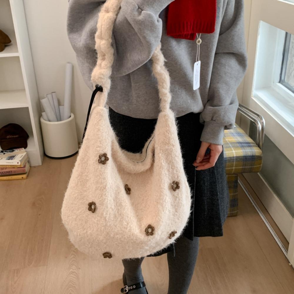 

Casual 3D Flower Crossbody Bag Lightweight Material Drawstring Shoulder Bag Bohemian Style Work Bag Daily Wear белый