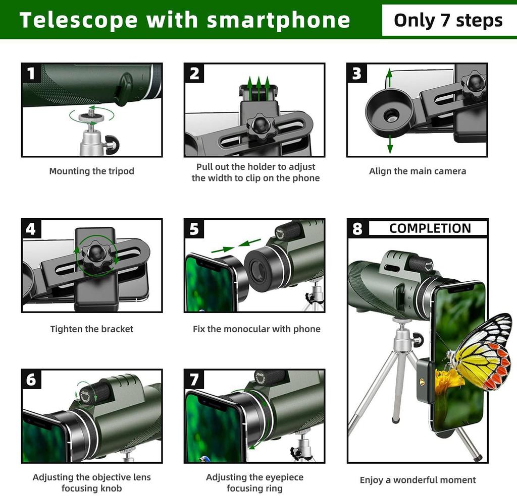 80x100 HD Monocular Telescope - High Power, Low Light Night Vision, Large Objective Lens for Outdoor and Bee Watching
