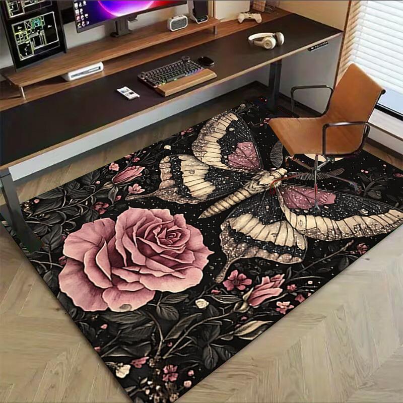 1pc Butterfly Rose Carpet Anti Slip Polyester Floor Mat for office.Bedroom