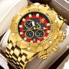 YaLaLuSi Men's Multifunctional Luxury Watch Gold Strap with Atmospheric Dial Fashionable and Practical Gift Box