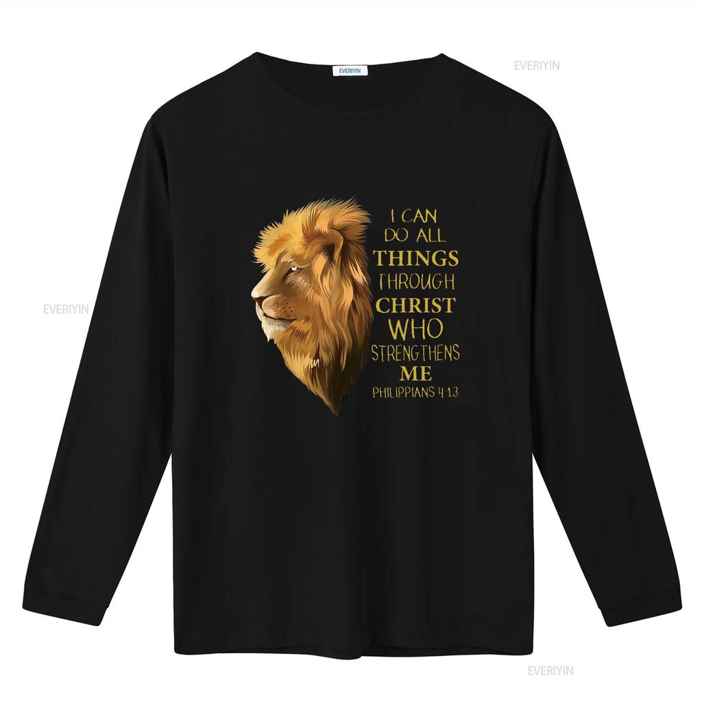 Philippians 4 13 Religious Lion Verses Funny Christian T Shirt Black Medium Vintage Washed Streetwear Breathable Slightly