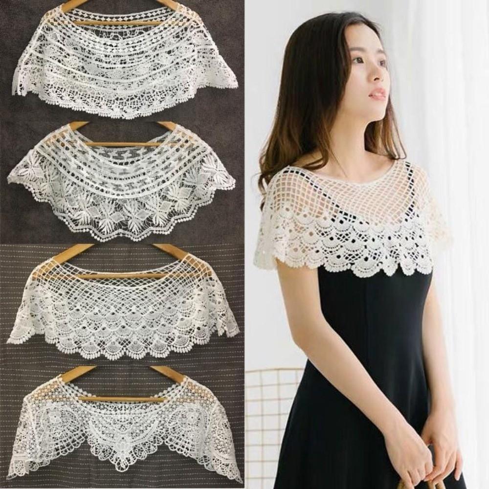 Hollow Out Lace Shawl Poncho Elegant Lace Neckline Shirt Cover Lace Cover Up Tops Daily