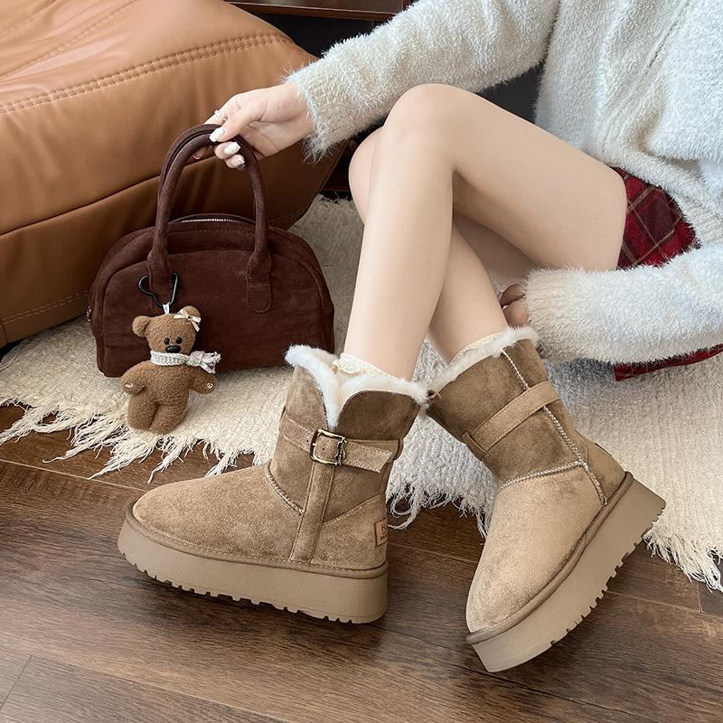 Internet celebrity fashion snow cotton boots small height increase short boots 2025 winter new velvet muffin thick-soled snow boots