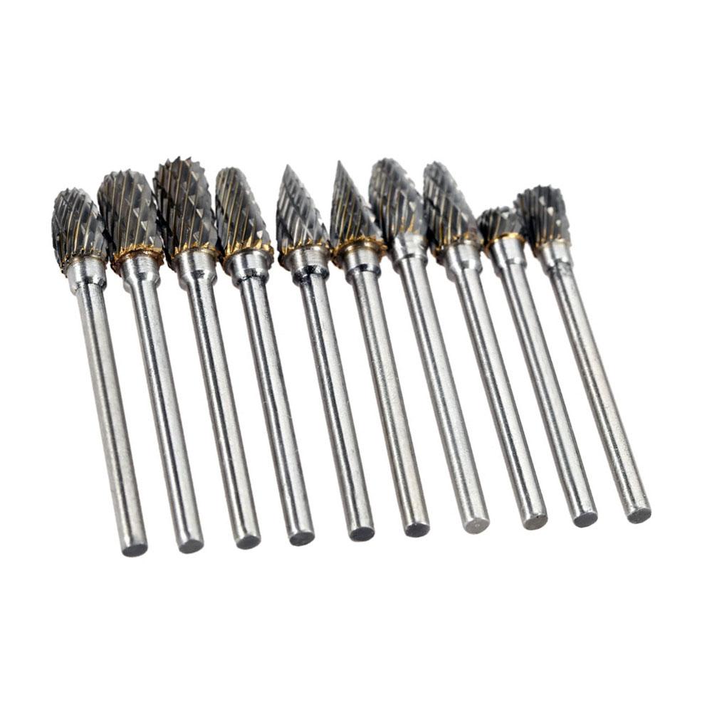 Electric Grinding Accessories 10pcs 0.12*0.24inch Tungsten Steel Carbide Milling Cutter for Rotary Burr Tool Set CNC