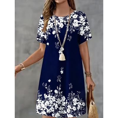 Mini Abito Casual da Donna con Stampa Floreale Vintage Scollo O Manica Corta alla Moda Boho Abiti Casual