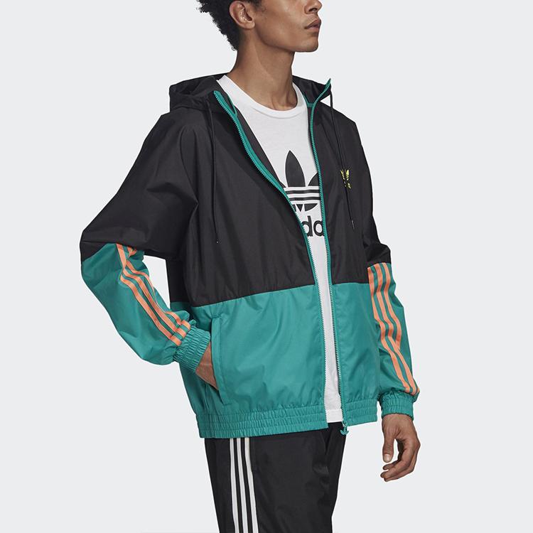 Adidas Originals Trefoil 2-Tones Lightweight Windbreaker With Logo Print Men Jackets Black Green GK5923