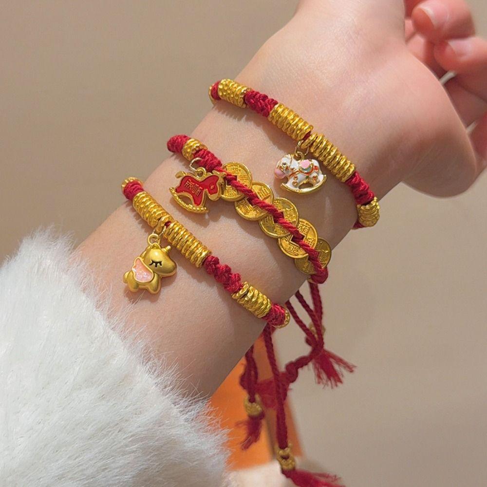 Year of The Horse Zodiac Horse Bracelet Bead Chinese Red Handrope  Spring Festival