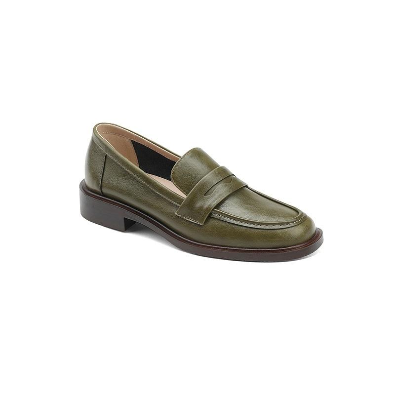 Scarpe Piccole in Pelle con Tacco Medio Stile Britannico Retro Mocassini Giganti da Donna Scarpe Singole con Tacco Spesso Primavera e Autunno Comode