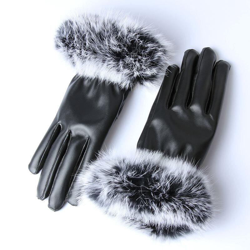 Hengyuanxiang Women's Winter Touchscreen Fleece Leather Gloves