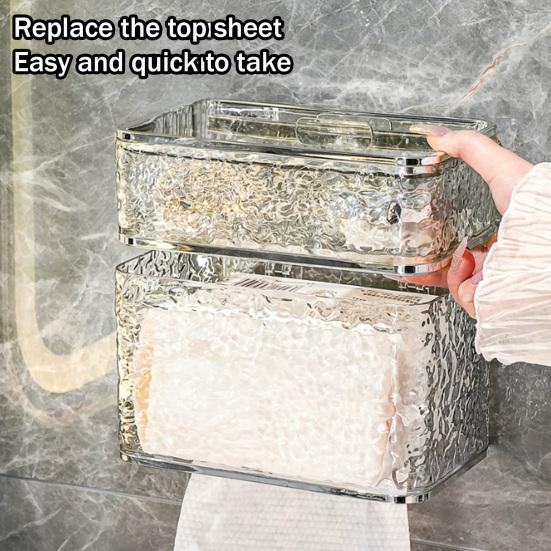 Tissue Box Wall-mounted Sealed Design Dispenser Waterproof Dustproof Paper Towel Holder Transparent Strong Adhesive Container for Bathroom