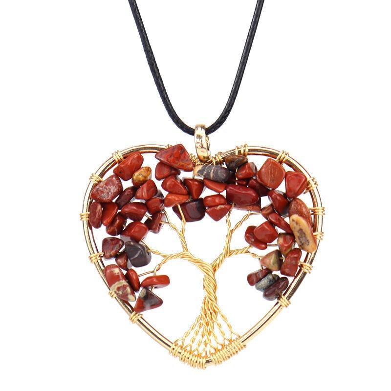 Color-Preserving Gold Hand-Wound Crystal Gravel Peach Heart Tree Of Life Necklace Heart-Shaped Pendant N55
