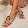 Gold Metal Buckle Thick Heels Sandals Wome 2026 Summer Clip Toe Low Heel Slippers Woman Plus Size Square Toe Sandles Female