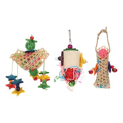3pcs Parrot Shredding Chew Toy Bamboo Net Rattan Loofah Bird Chew Toy for Finch Budgie Parakeets