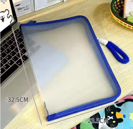 3 Colors A4 Transparent Zipper File Folder, Large Capacity Clear Exam Notebook Handbag Briefcase - Classic Style, PP Material синий