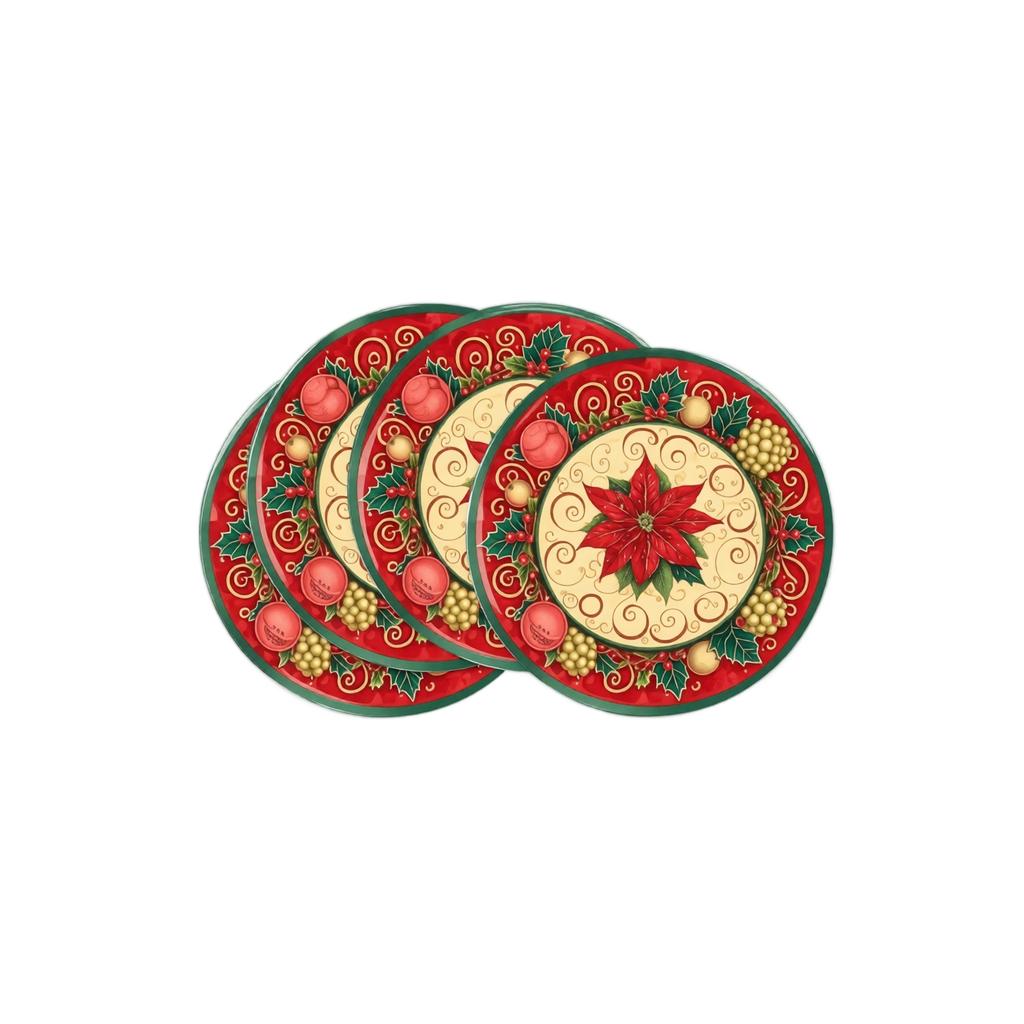 Set von 4 runden Weihnachtsplatzdeckchen, bedruckte Thermo-Tischsets für die Dekoration des Esszimmers