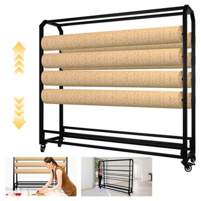 Fabric Roll Storage Rack with Wheels Movable Organizer Holder Wear Resist Fabric Display Shelf for Curtain/Wallpaper/Tablecloth