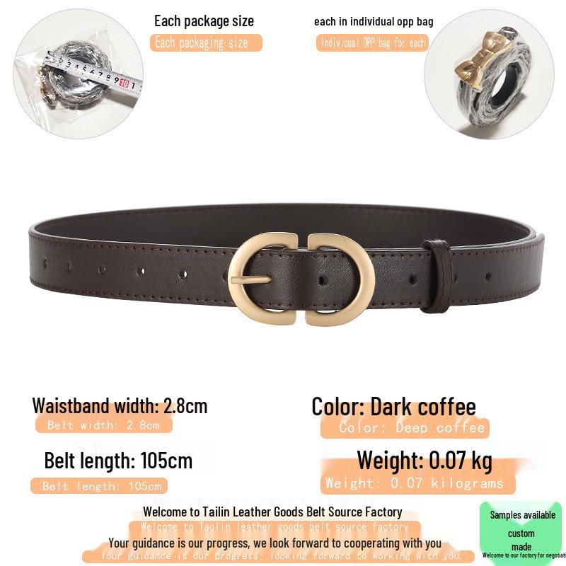 Dámský jednoduchý všestranný kožený pásek s kovovou přezkou—Korejský ležérní styl Pásek na džíny