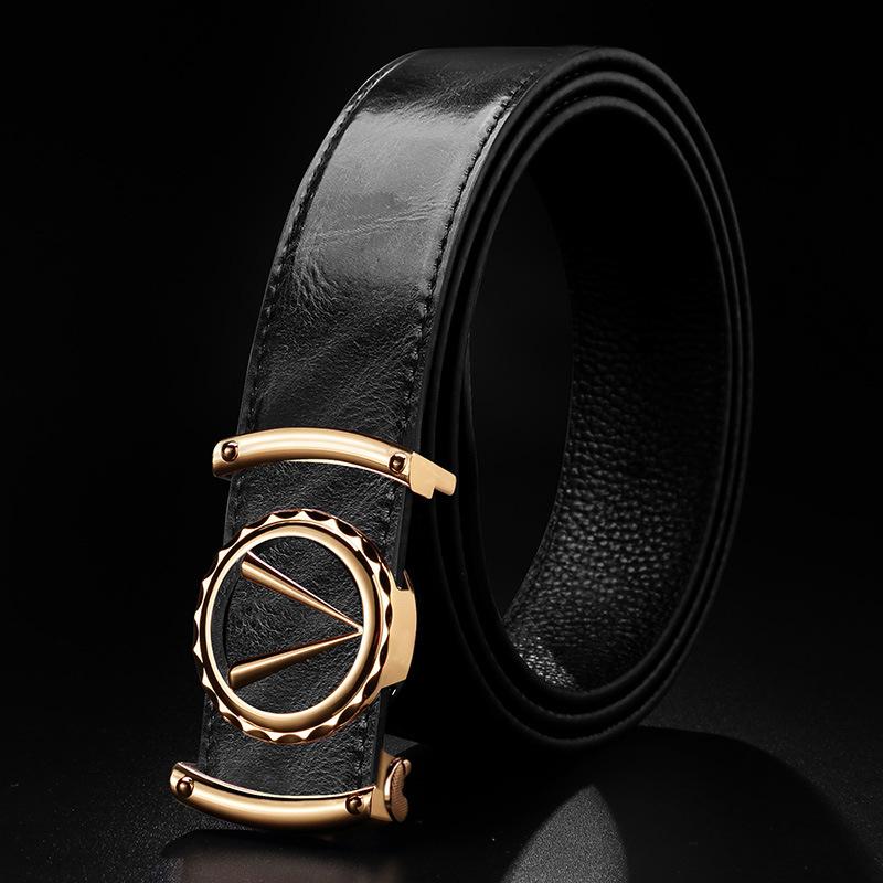 Men's Genuine Leather Automatic Buckle Crocodile Pattern Versatile Belt for Young Men Casual Trousers