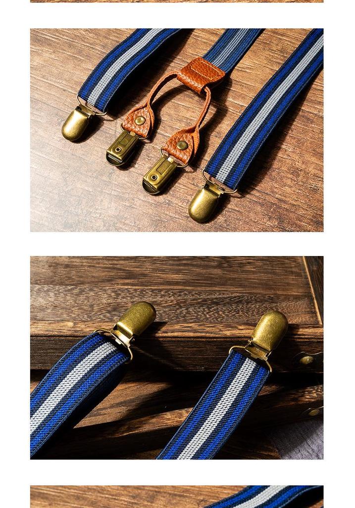 Elastische Y-förmige gestreifte Hosenträger: Rutschfestes Design mit vier Klemmen für Herren & Damen