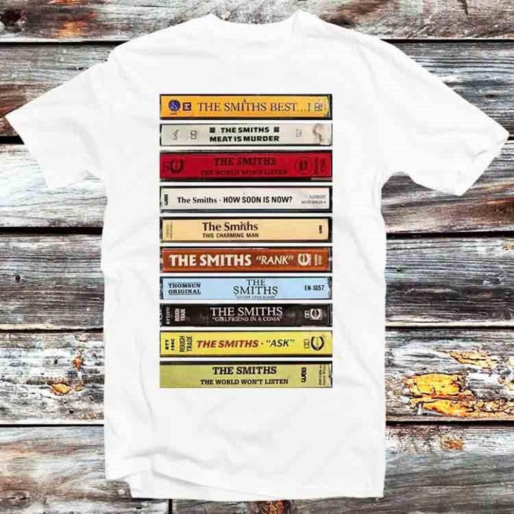

Футболка из 100% хлопка плотностью 230 г/м2 с кассетой The Smiths Albums Rank Meat Is Murder Queen Is Dead, винтажная ретро-футболка, крутой подарок унисекс, мультяшный аниме-топ, футболка B XS белый