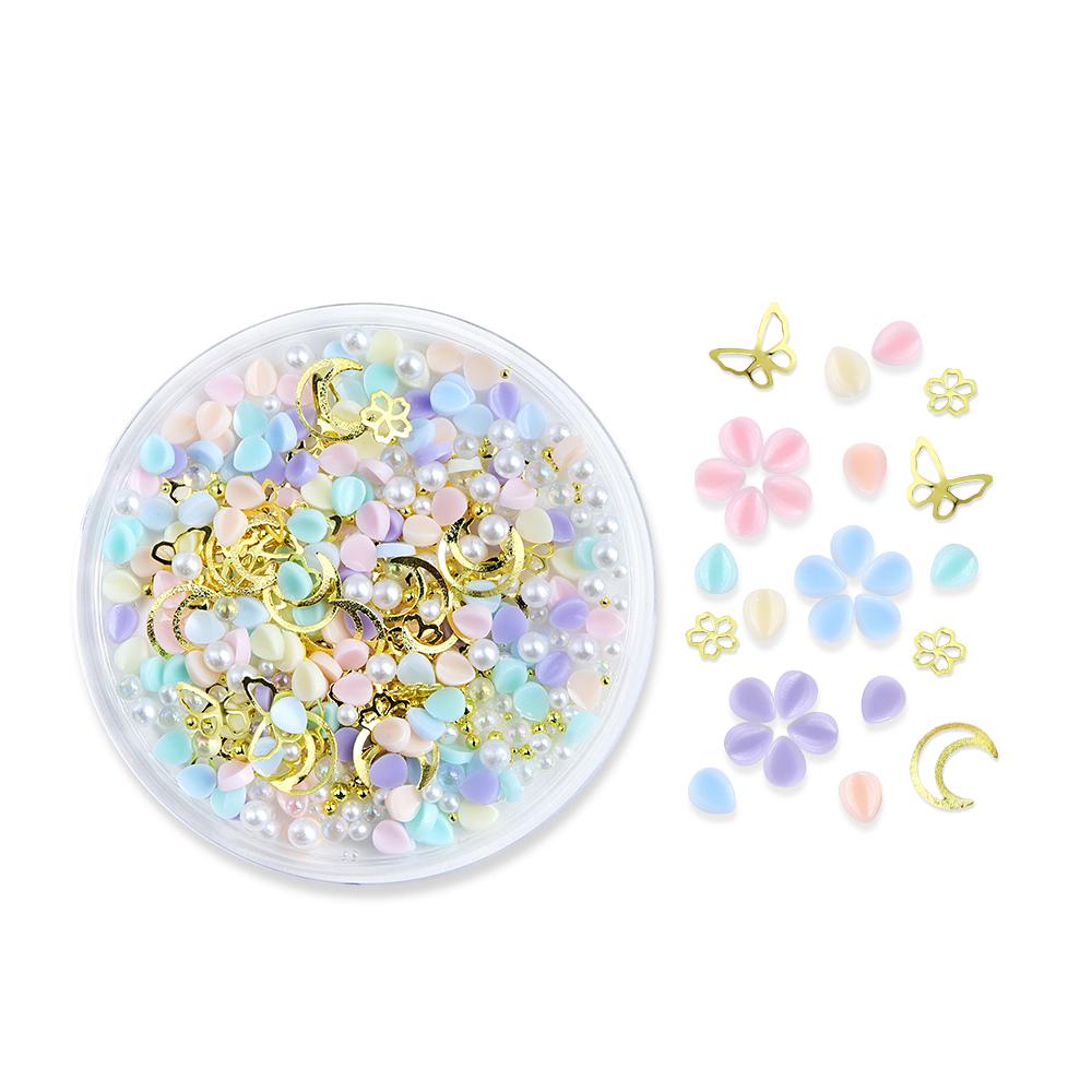 

1 коробка красочных резных лепестков для ногтей, цветочные украшения, аксессуары, смешанные роскошные металлические заклепки, бабочки, детали для ногтей, принадлежности